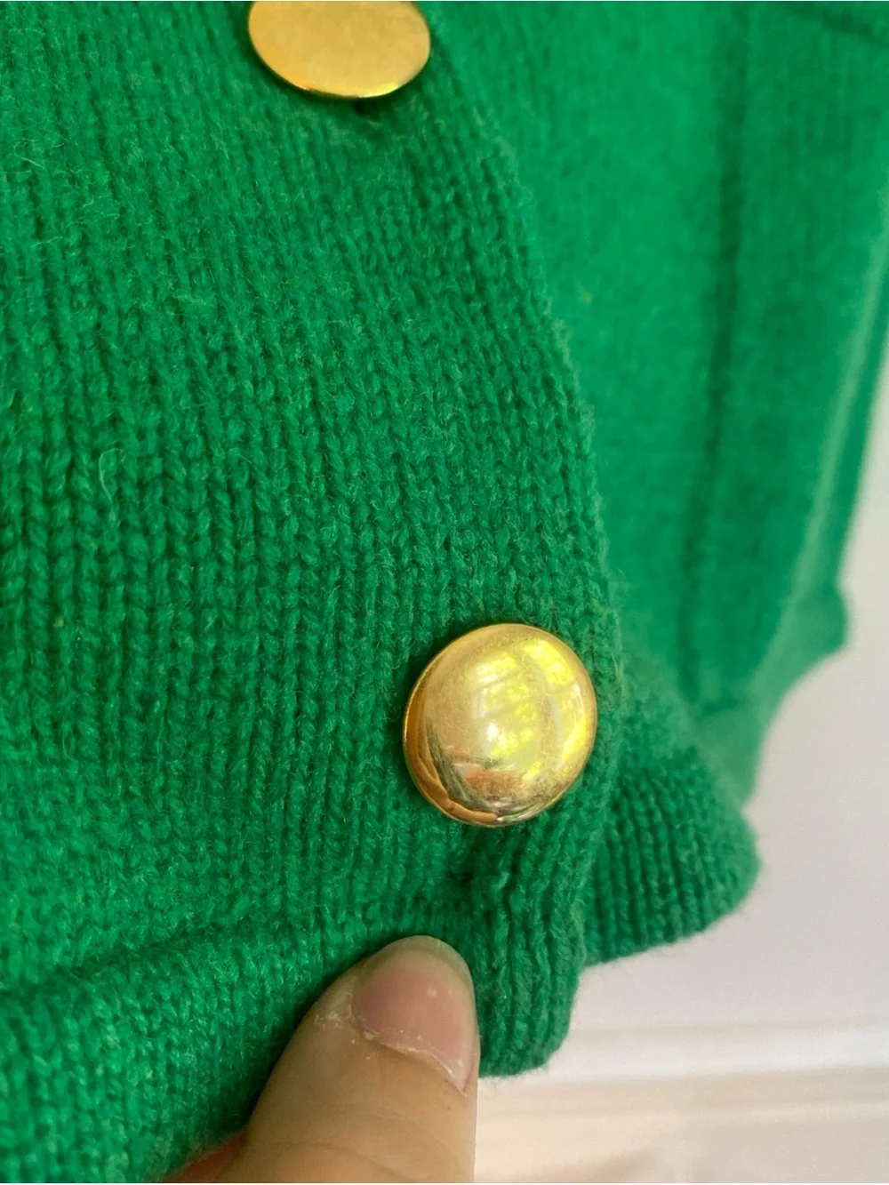 Emerald Green Gold Button-Front Cardigan with Patch Pockets Vintage Deans Wool - Picture 3 of 8